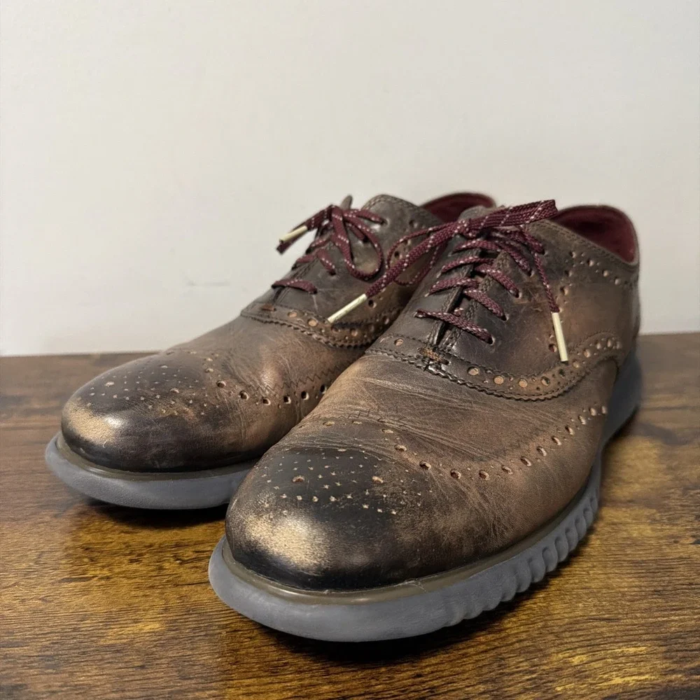 Cole Haan 2.Zerogrand Men's Sz 9.5, Brown Leather Wingtip Oxford Shoes C33974